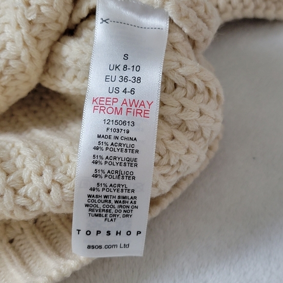 Topshop Cream Pointelle Knit Sweater Small Balloon Sleeve Chunky Pullover NWT - Picture 12 of 13